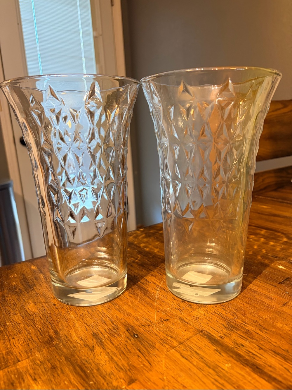 Clear Textured Glass Vase Pair -
